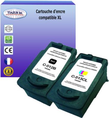 Cartouche d'encre T3AZUR pour Canon PG-512, CL-513 (1N+1C)