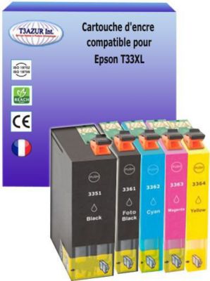 Cartouche d'encre T3AZUR pour Epson T3351 / T3361/2/3/4 (pack5)