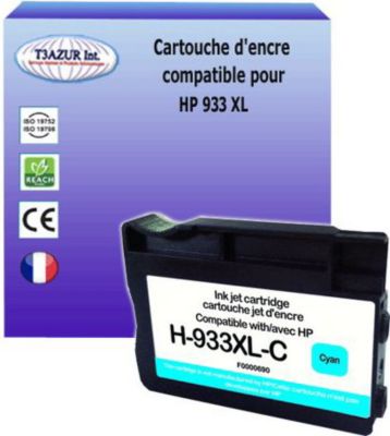 Cartouche d'encre T3AZUR pour HP 933 XL  Cyan Cartouche d'encre T3AZUR pour HP 933 XL  Cyan
