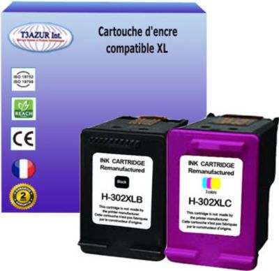 Cartouche d'encre T3AZUR pour HP 302 XL (1N+1C) Cartouche d'encre T3AZUR pour HP 302 XL (1N+1C)