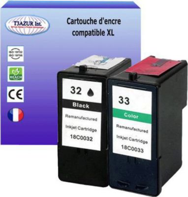 Cartouche d'encre T3AZUR pour Lexmark N°32 + n°33 (1N+1C)