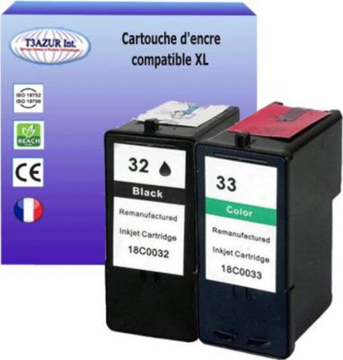 Cartouche d'encre T3AZUR pour Lexmark N°32 + n°33 (1N+1C) Cartouche d'encre T3AZUR pour Lexmark N°32 + n°33 (1N+1C)
