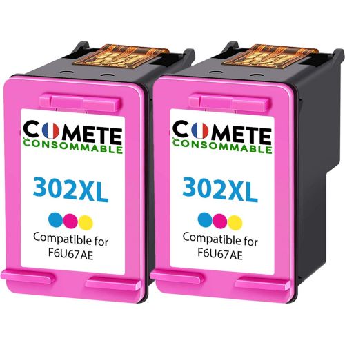 COMETE - 302 - 2 Cartouches d'Encre Compatibles pour HP 302