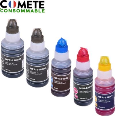 4 bouteilles d'encre Epson 104 compatibles InkTec 1 litre, multipack pour  EcoTank