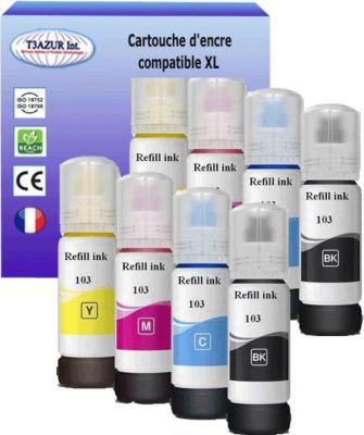Cartouche d'encre T3AZUR remplace Epson Ecotank 103 (pack 8) Cartouche d'encre T3AZUR remplace Epson Ecotank 103 (pack 8)