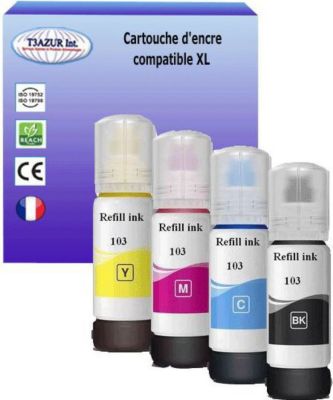 Cartouche d'encre T3AZUR remplace Epson Ecotank 103 (pack 4)