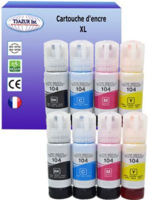 Cartouche d'encre T3AZUR remplace Epson Ecotank 104 (pack 8)