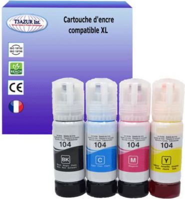 Cartouche d'encre T3AZUR remplace Epson Ecotank 104 (pack 4) Cartouche d'encre T3AZUR remplace Epson Ecotank 104 (pack 4)