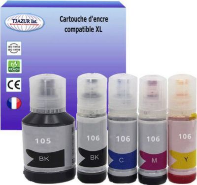 Cartouche d'encre T3AZUR remplace Epson Ecotank 105 /106 (pack 5)
