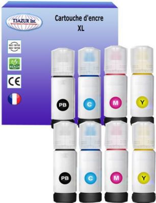 Cartouche d'encre T3AZUR remplace Epson Ecotank 113 (pack 8)