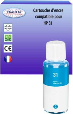 Cartouche d'encre T3AZUR remplace HP Ecotank 31 Cyan Cartouche d'encre T3AZUR remplace HP Ecotank 31 Cyan