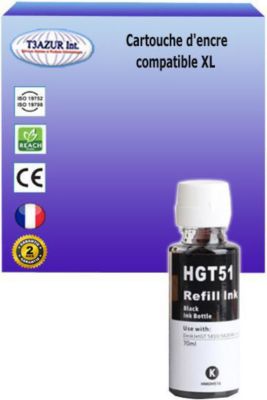 Cartouche d'encre T3AZUR remplace HP Ecotank GT51 Noire