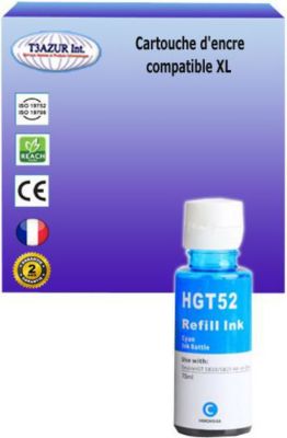 Cartouche d'encre T3AZUR remplace HP Ecotank GT52 Cyan