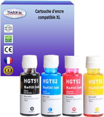 Cartouche d'encre T3AZUR remplace HP GT51 / GT52 (pack 4)