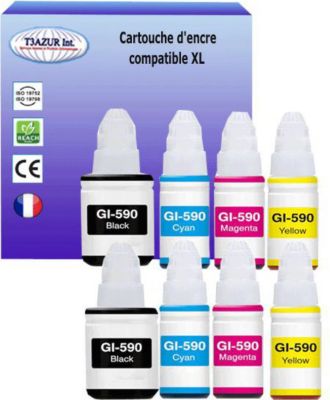 Cartouche d'encre T3AZUR remplace Canon Ecotank GI590 (pack 8) Cartouche d'encre T3AZUR remplace Canon Ecotank GI590 (pack 8)