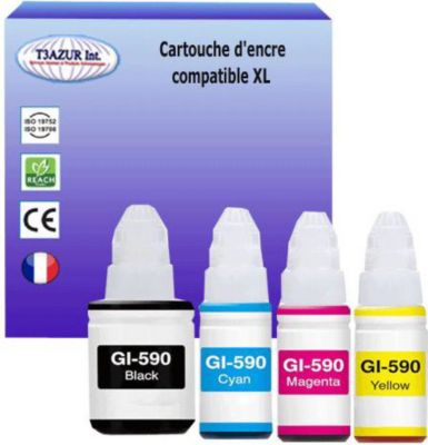 Cartouche d'encre T3AZUR remplace Canon Ecotank GI590 (pack 4) Cartouche d'encre T3AZUR remplace Canon Ecotank GI590 (pack 4)