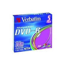 DVD vierge VERBATIM DVD-R Azo 4,7GB 5PK P5 Colour Slim 16x