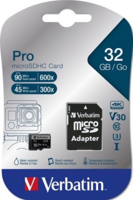 Carte Micro SD VERBATIM Carte micro SDHC 32GO VERBATIM pro U3 Carte Micro SD VERBATIM Carte micro SDHC 32GO VERBATIM pro U3