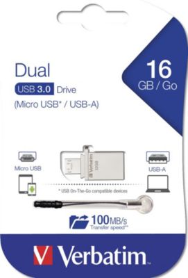 Clé OTG pour micro USB VERBATIM 16go Store N Go OTG micro drive argent