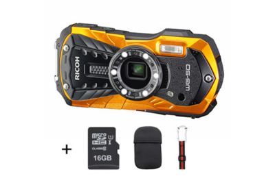 Compact RICOH WG-50 orange + Etui Néoprène + SD 16Go