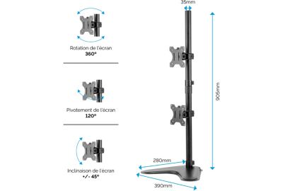 Support écran FELLOWES Support Double Vertical sur pied