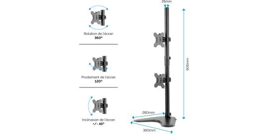 Support écran FELLOWES Support Double Vertical sur pied