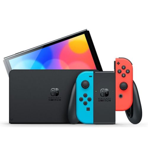 Console NINTENDO Switch Modèle OLED Bleu / Rouge Néon + Carte