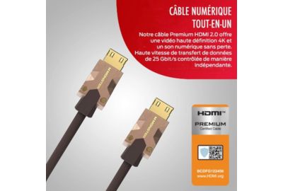 Câble HDMI MONSTERCABLE M2000 UHD 4K HDR10+ 25GBPS 5M