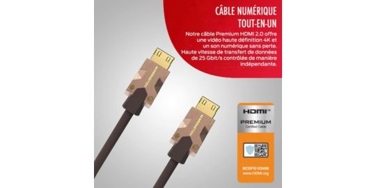 Câble HDMI MONSTERCABLE M2000 UHD 4K HDR10+ 25GBPS 5M