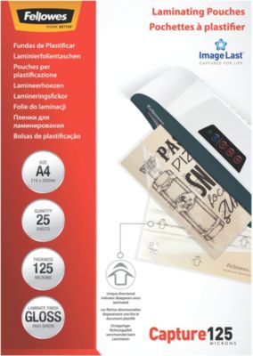 Fellowes Pack de 25 pochettes à plastifier A4 125 microns - prix