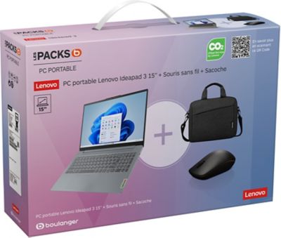 Ordinateur portable LENOVO Pack IdeaPad Slim 3 sacoche + souris