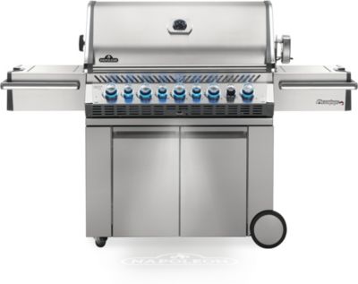 Barbecue gaz NAPOLEON Prestige gaz naturel PRO665RSIBN inox 8 brûleurs sur chariot 96cm fumoir et rotissoire