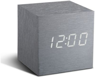 Radio réveil GINGKO Cube Click Clock - LED Aluminium / Blanc