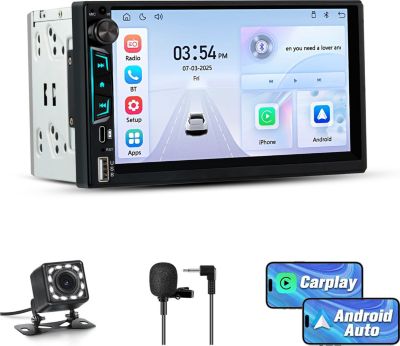 Autoradio connecté JUNSUN 7" caméra de recul microphone CarPlay