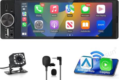 Autoradio connecté JUNSUN 6,36" GPS 1 DIN KAM Avec écran Carplay