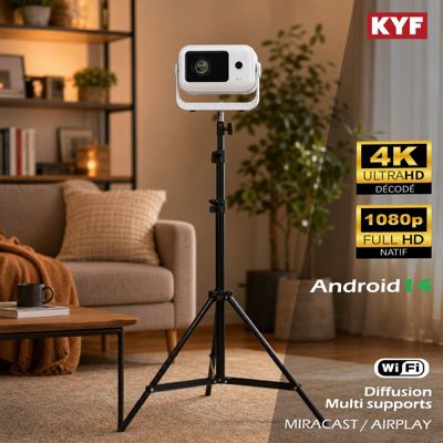 Vidéoprojecteur portable KYF 4K blanc et trepied