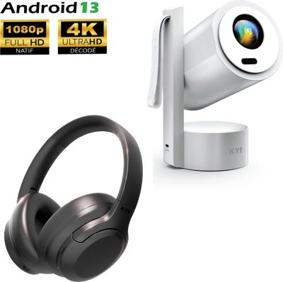 Vidéoprojecteur portable KYF 4K rechargeable et casque Bluetooth