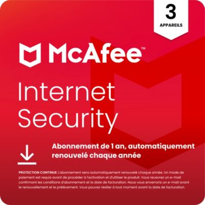 Logiciel antivirus et optimisation MCAFEE Internet Security  3 appareils 1 an