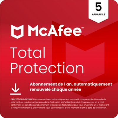 Logiciel antivirus et optimisation MCAFEE Total Protection 5 appareils 1 an