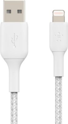 Câble USB BELKIN USB-A 2m tressé blanc Câble USB BELKIN USB-A 2m tressé blanc