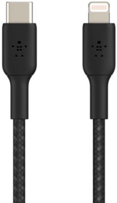 Câble Lightning BELKIN vers USB-C 2m noir tréssé Câble Lightning BELKIN vers USB-C 2m noir tréssé