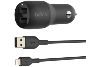 Chargeur allume-cigare BELKIN 24W 2xUSB-A/Lightning 1m noir
