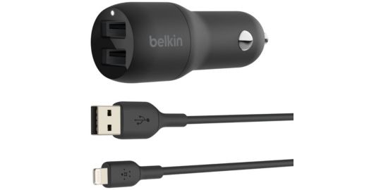 Chargeur allume-cigare BELKIN 24W 2xUSB-A/Lightning 1m noir