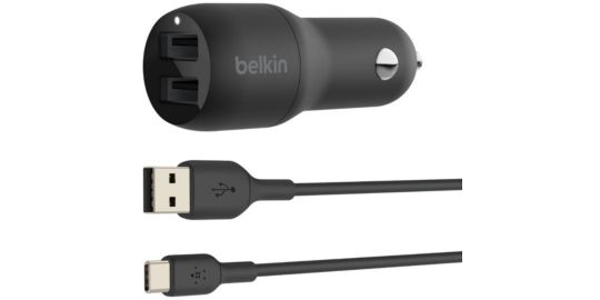 Chargeur allume-cigare BELKIN 24W 2xUSB-A/USB-C 1m noir