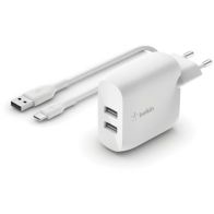 Chargeur secteur BELKIN 24W 2xUSB-A + Cable USB-C 1m blanc