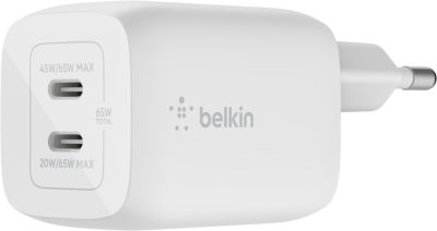 Chargeur secteur BELKIN USB C x2 65W GaN PPS Blanc