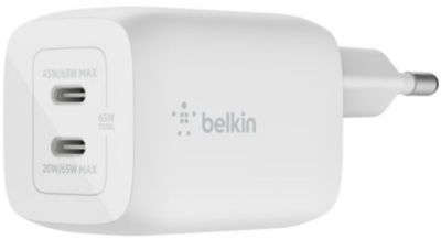 Chargeur secteur BELKIN USB C x2 65W GaN PPS Blanc