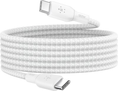 Câble alimentation BELKIN USB-C vers USB-C Nylon Tressé 2m Blanc
