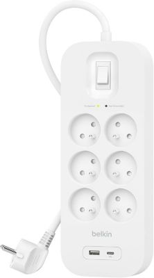 BELKIN MULTIPRISE PARAFOUDRE AVEC USB 6 PRISES (MONTAGE MURAL