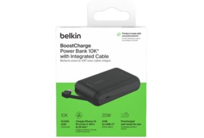 Batterie externe BELKIN 10000 mAh avec cable USB-C intégre noir